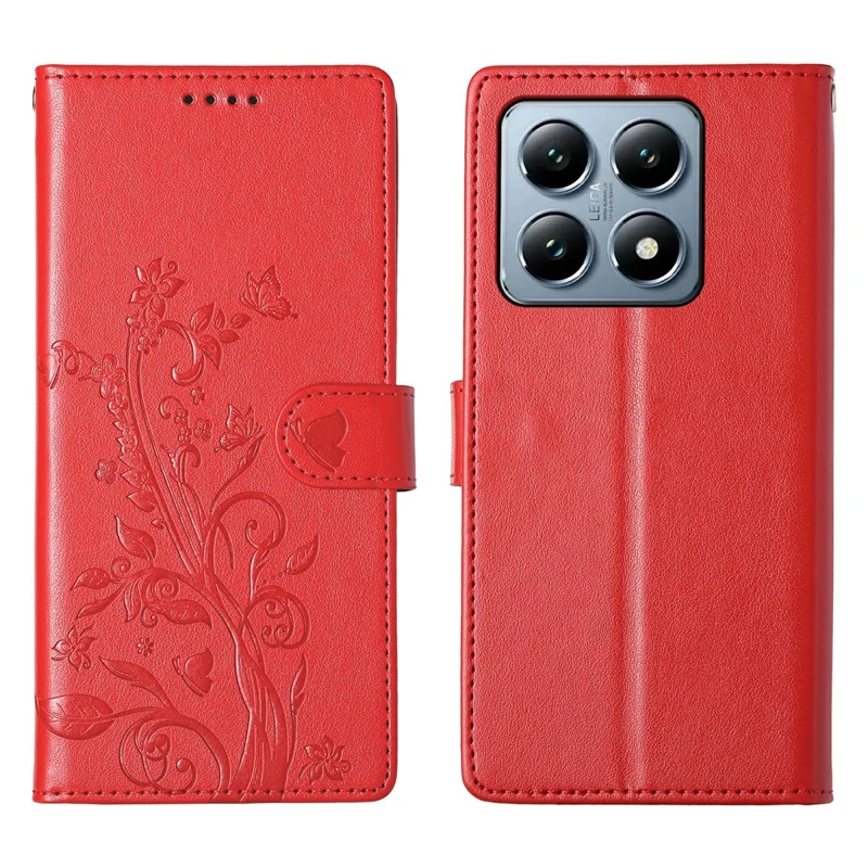 For Xiaomi 14T Pro Wallet Case Butterfly Floral Imprint PU Leather Phone Cover with Wrist Strap - Green-Cellmalls