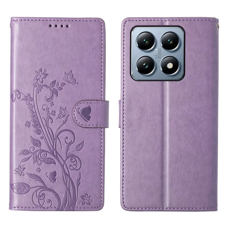 For Xiaomi 14T Pro Wallet Case Butterfly Floral Imprint PU Leather Phone Cover with Wrist Strap - Green-Cellmalls