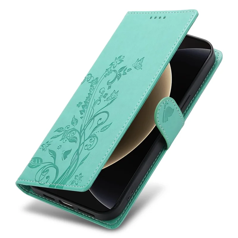 For Xiaomi 15 Pro Wallet Case Butterfly Floral Imprint PU Leather Phone Cover with Wrist Strap - Green-Cellmalls