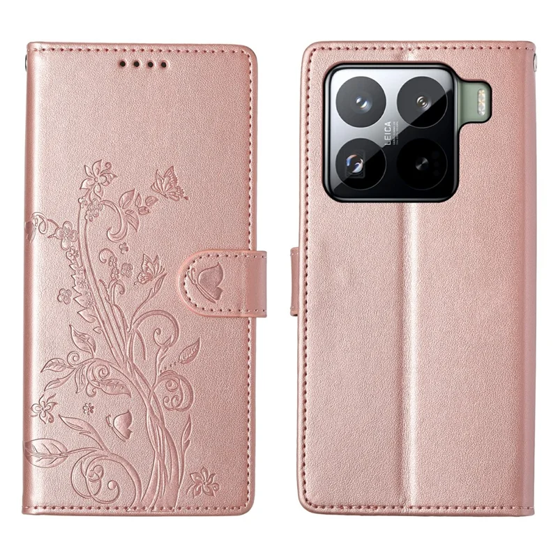 For Xiaomi 15 Pro Wallet Case Butterfly Floral Imprint PU Leather Phone Cover with Wrist Strap - Green-Cellmalls
