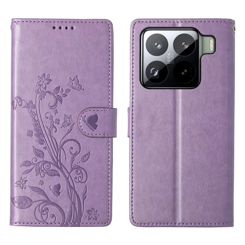 For Xiaomi 15 Pro Wallet Case Butterfly Floral Imprint PU Leather Phone Cover with Wrist Strap - Green-Cellmalls