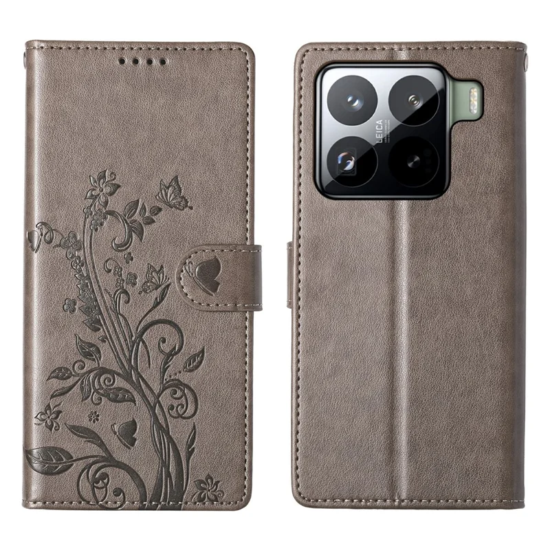 For Xiaomi 15 Pro Wallet Case Butterfly Floral Imprint PU Leather Phone Cover with Wrist Strap - Green-Cellmalls