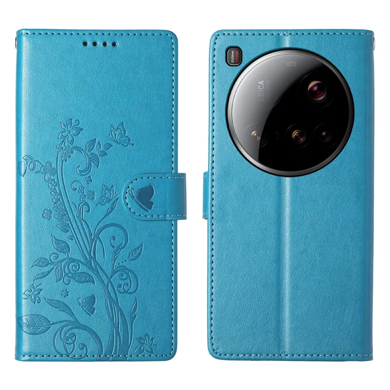 For Xiaomi 15 Ultra Wallet Case Butterfly Floral Imprint PU Leather Phone Cover with Wrist Strap - Green-Cellmalls