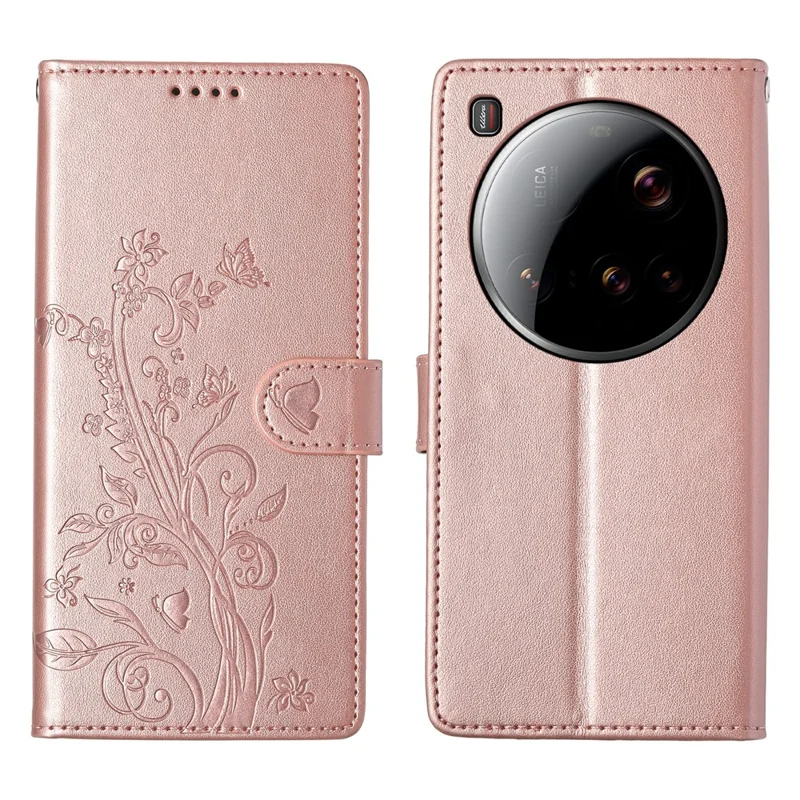 For Xiaomi 15 Ultra Wallet Case Butterfly Floral Imprint PU Leather Phone Cover with Wrist Strap - Green-Cellmalls