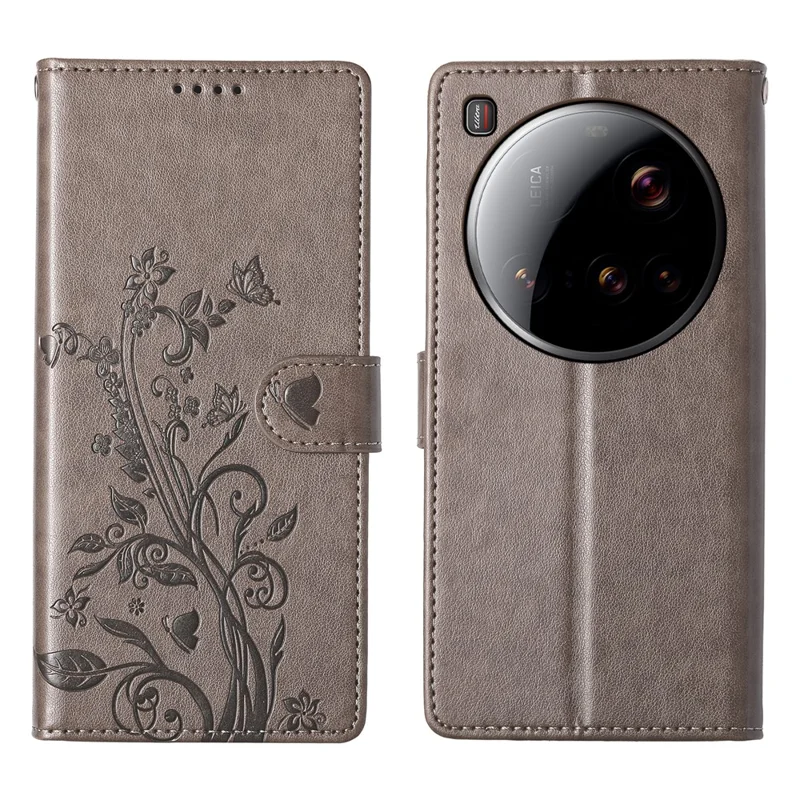 For Xiaomi 15 Ultra Wallet Case Butterfly Floral Imprint PU Leather Phone Cover with Wrist Strap - Green-Cellmalls
