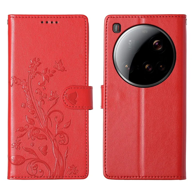 For Xiaomi 15 Ultra Wallet Case Butterfly Floral Imprint PU Leather Phone Cover with Wrist Strap - Green-Cellmalls