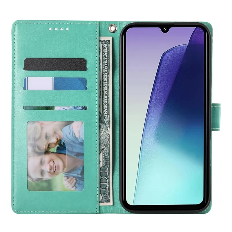 Wallet Case For Xiaomi Poco C75 4G  /  Redmi 14R 5G  /  14C 4G Butterfly Floral Imprint PU Leather Phone Cover with Wrist Strap - Green-Cellmalls