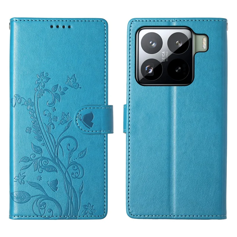 For Xiaomi 15 Pro Wallet Case Butterfly Floral Imprint PU Leather Phone Cover with Wrist Strap - Green-Cellmalls