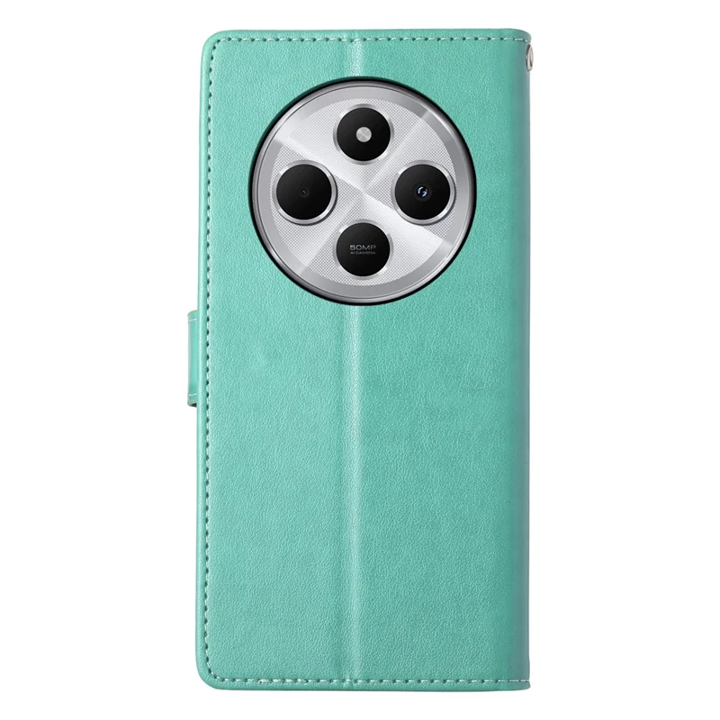 Wallet Case For Xiaomi Poco C75 4G  /  Redmi 14R 5G  /  14C 4G Butterfly Floral Imprint PU Leather Phone Cover with Wrist Strap - Green-Cellmalls