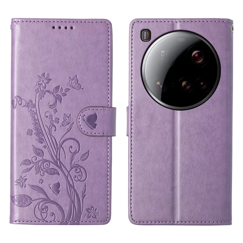 For Xiaomi 15 Ultra Wallet Case Butterfly Floral Imprint PU Leather Phone Cover with Wrist Strap - Green-Cellmalls