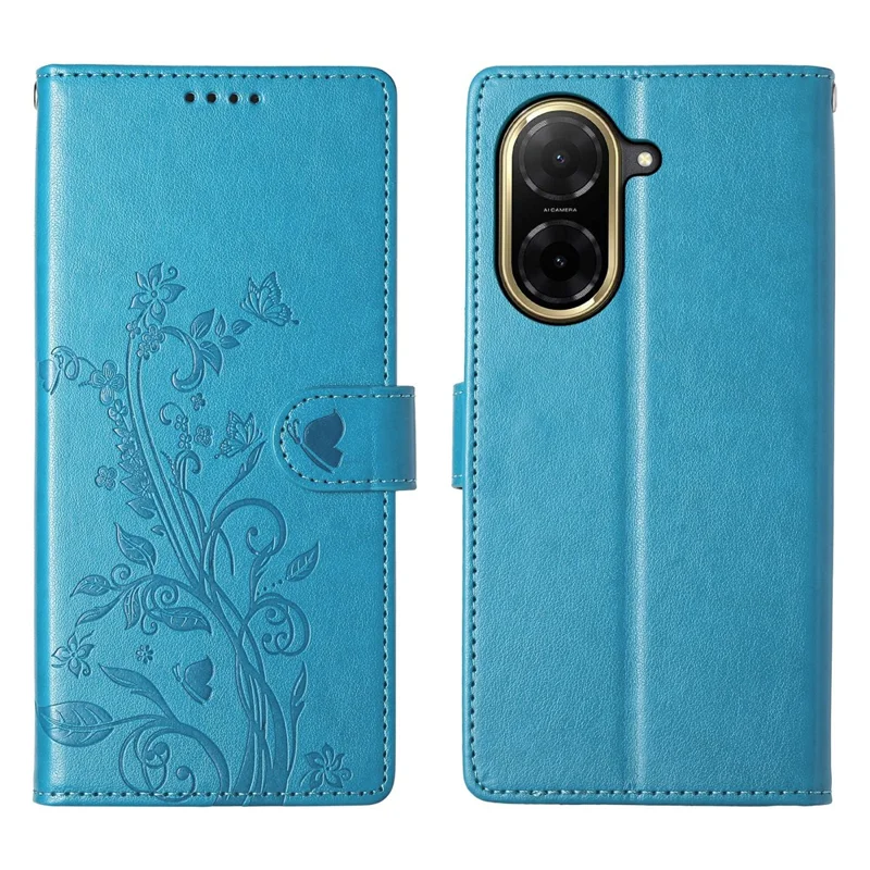 For Xiaomi Redmi A5 4G (171.7mm)  /  Poco C71 4G Wallet Case Butterfly Floral Imprint PU Leather Phone Cover with Wrist Strap - Green-Cellmalls