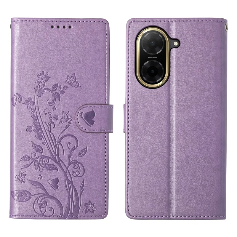 For Xiaomi Redmi A5 4G (171.7mm)  /  Poco C71 4G Wallet Case Butterfly Floral Imprint PU Leather Phone Cover with Wrist Strap - Green-Cellmalls