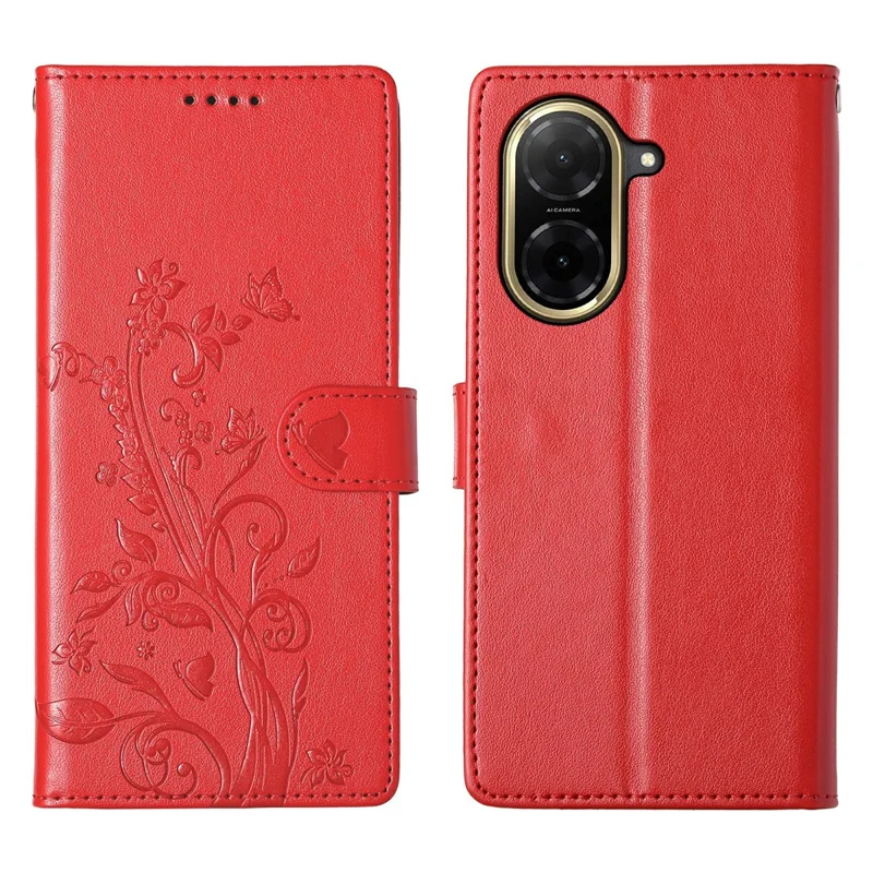 For Xiaomi Redmi A5 4G (171.7mm)  /  Poco C71 4G Wallet Case Butterfly Floral Imprint PU Leather Phone Cover with Wrist Strap - Green-Cellmalls
