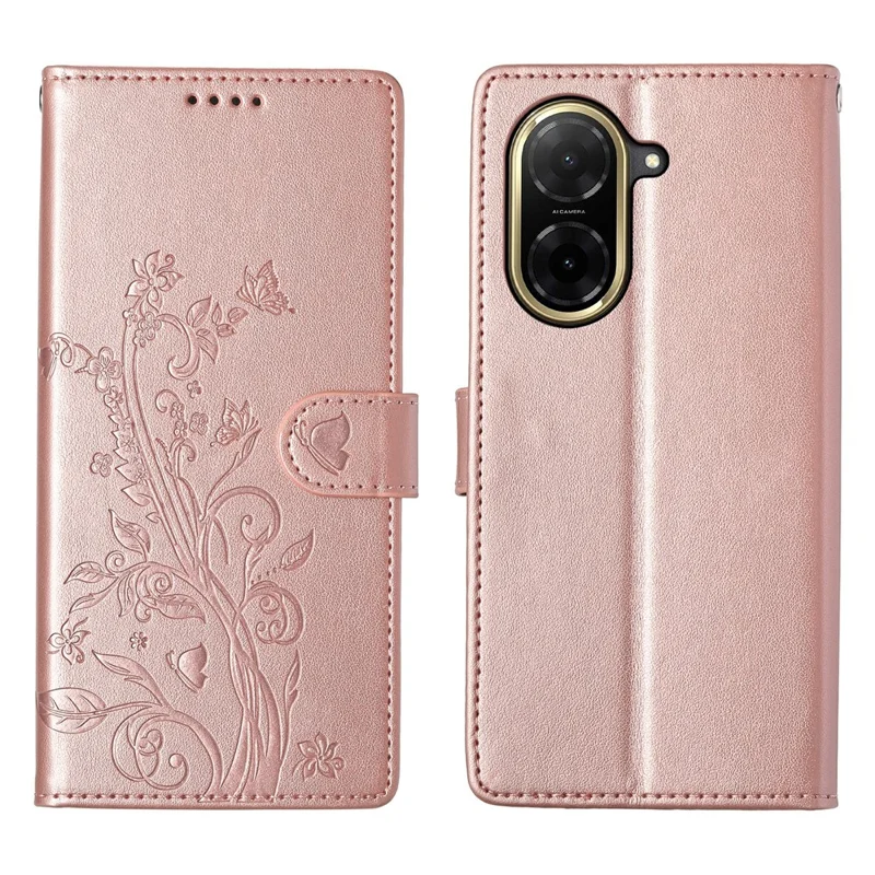 For Xiaomi Redmi A5 4G (171.7mm)  /  Poco C71 4G Wallet Case Butterfly Floral Imprint PU Leather Phone Cover with Wrist Strap - Green-Cellmalls
