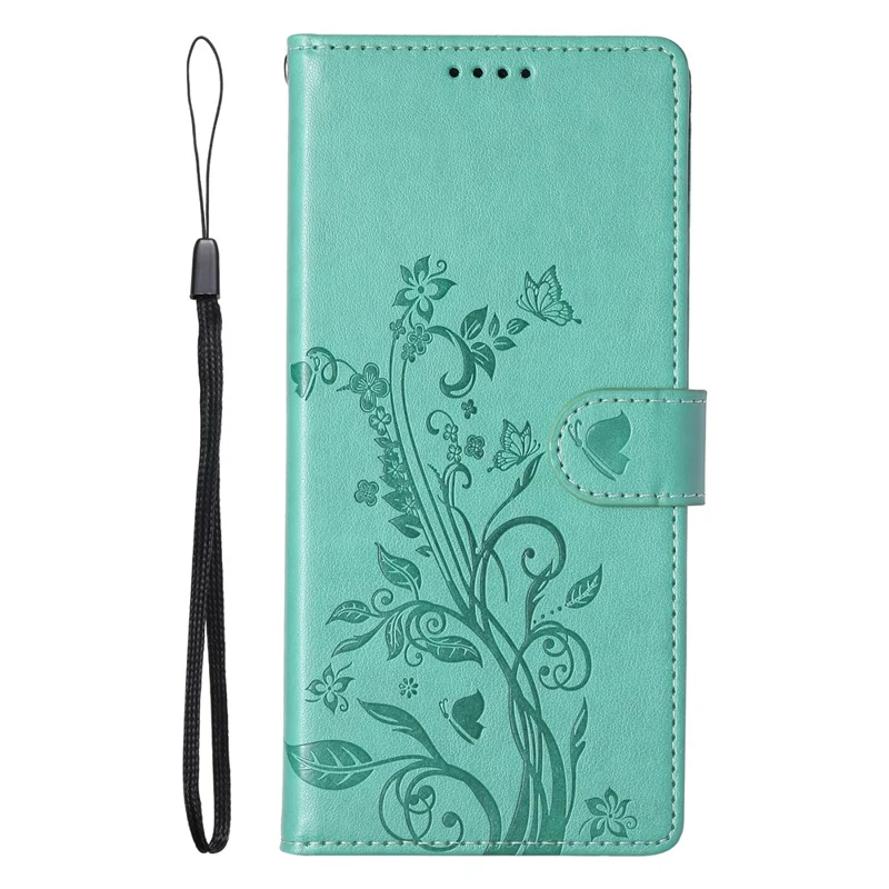 For Xiaomi 15 Ultra Wallet Case Butterfly Floral Imprint PU Leather Phone Cover with Wrist Strap - Green-Cellmalls