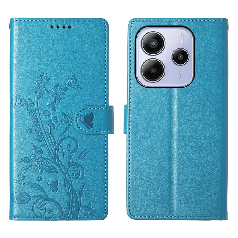 For Xiaomi Redmi Note 14 4G (163.25mm) Wallet Case Butterfly Floral Imprint PU Leather Phone Cover with Wrist Strap - Green-Cellmalls
