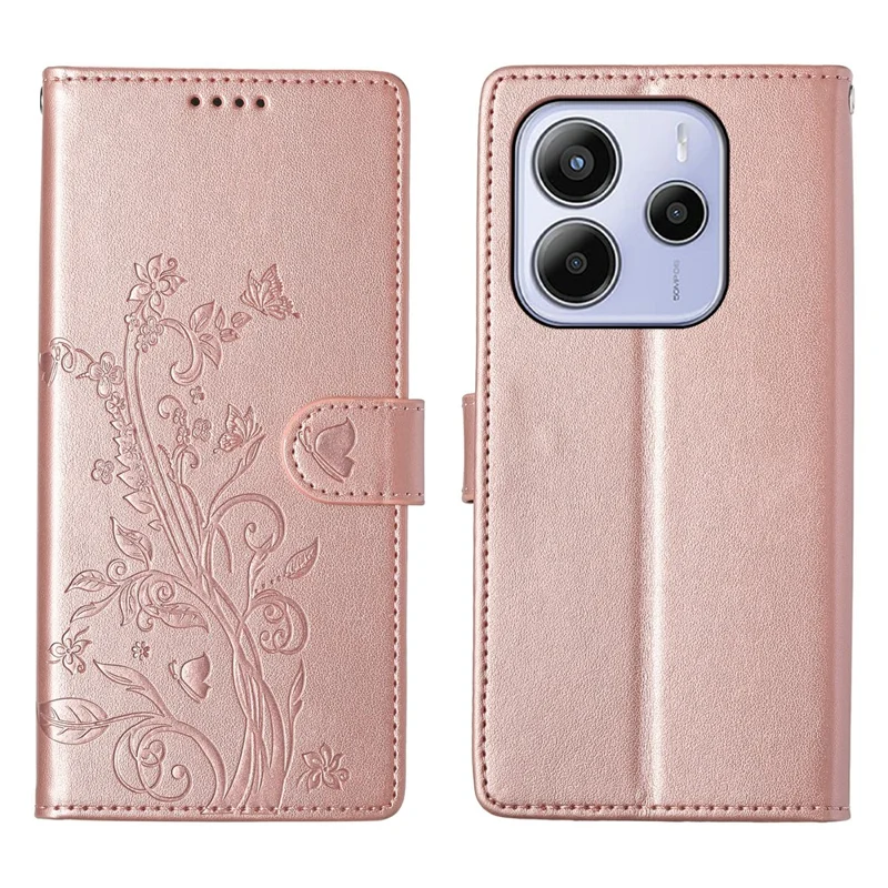 For Xiaomi Redmi Note 14 5G Wallet Case Butterfly Floral Imprint PU Leather Phone Cover with Wrist Strap - Green-Cellmalls
