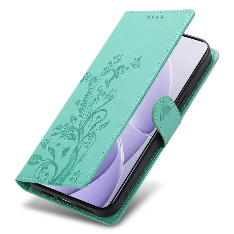For Xiaomi Redmi A5 4G (171.7mm)  /  Poco C71 4G Wallet Case Butterfly Floral Imprint PU Leather Phone Cover with Wrist Strap - Green-Cellmalls