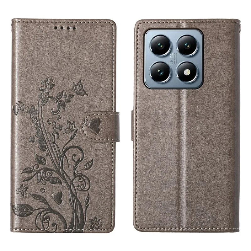 For Xiaomi 14T Pro Wallet Case Butterfly Floral Imprint PU Leather Phone Cover with Wrist Strap - Green-Cellmalls