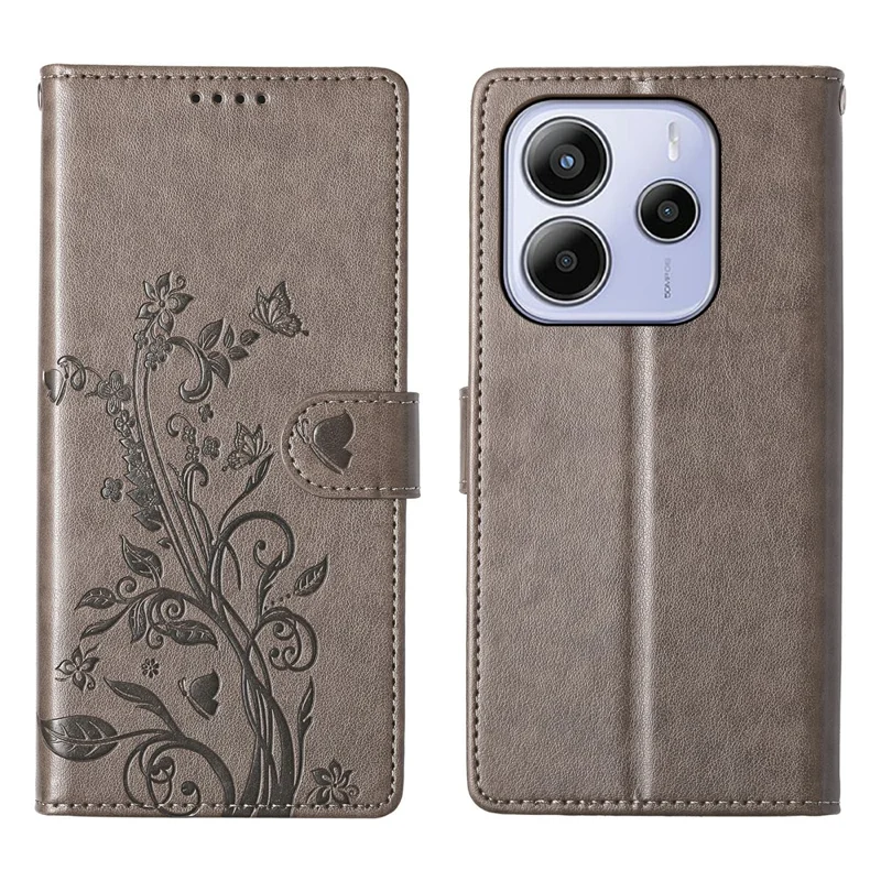 For Xiaomi Redmi Note 14 4G (163.25mm) Wallet Case Butterfly Floral Imprint PU Leather Phone Cover with Wrist Strap - Green-Cellmalls