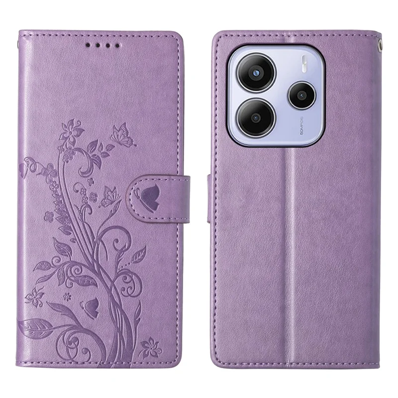 For Xiaomi Redmi Note 14 4G (163.25mm) Wallet Case Butterfly Floral Imprint PU Leather Phone Cover with Wrist Strap - Green-Cellmalls