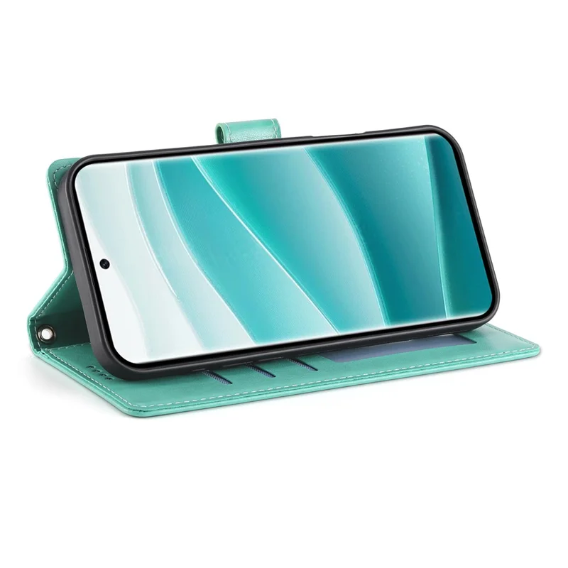 For Xiaomi Redmi Note 14 5G Wallet Case Butterfly Floral Imprint PU Leather Phone Cover with Wrist Strap - Green-Cellmalls