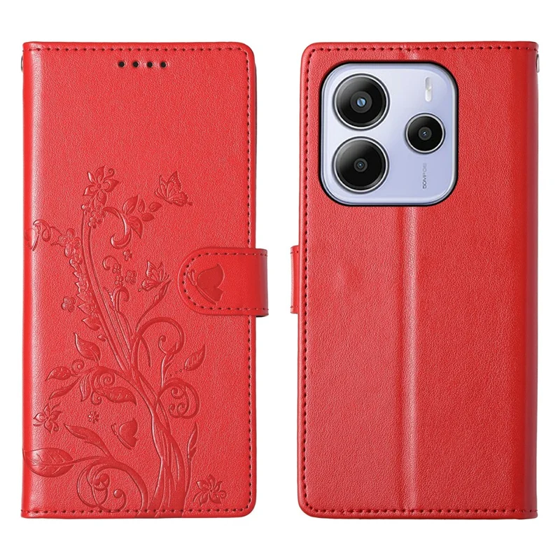 For Xiaomi Redmi Note 14 5G Wallet Case Butterfly Floral Imprint PU Leather Phone Cover with Wrist Strap - Green-Cellmalls