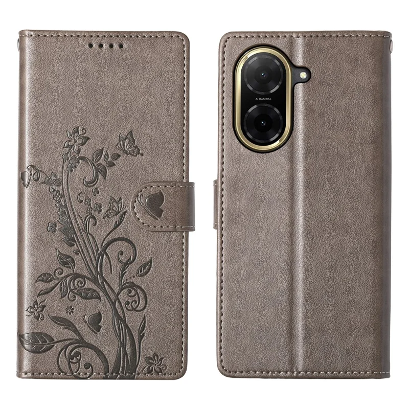For Xiaomi Redmi A5 4G (171.7mm)  /  Poco C71 4G Wallet Case Butterfly Floral Imprint PU Leather Phone Cover with Wrist Strap - Green-Cellmalls