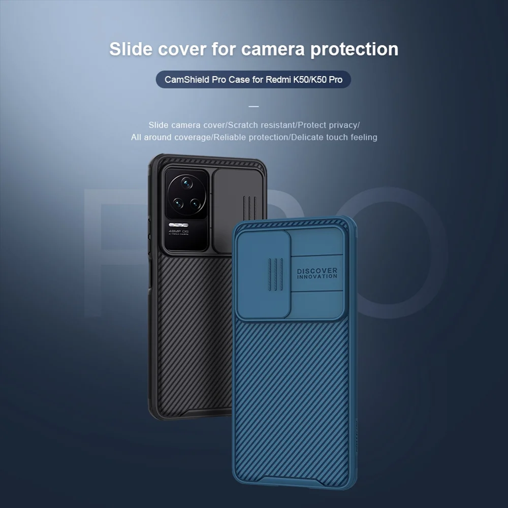 NILLKIN CamShield Pro Series Phone Case for Xiaomi Redmi K50/K50 Pro, Accurate Cutouts TPU Frame + PC Shockproof Back Shell with Slide Camera Lens Cover - Blue-Cellmalls