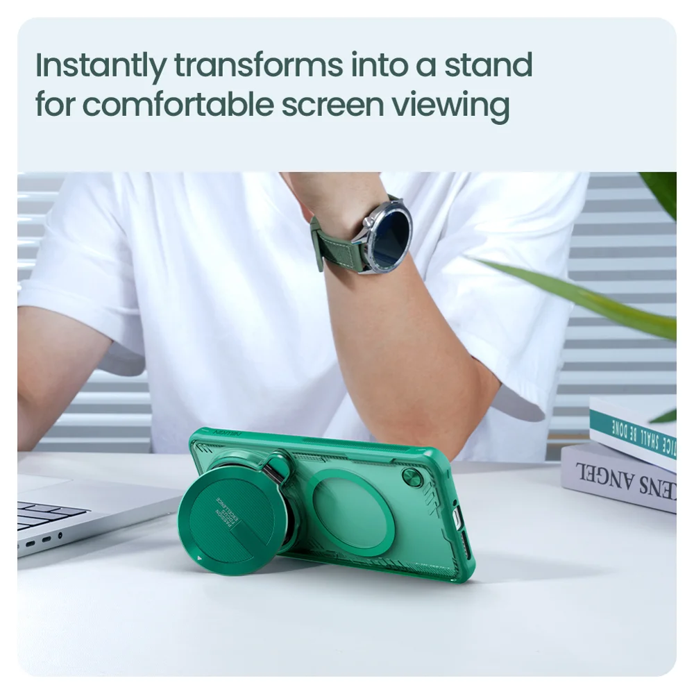 NILLKIN Iceblade Prop For Xiaomi 15 Ultra Case Compatible with MagSafe Lens Cover Kickstand PC + TPU Phone Cover - Green-Cellmalls