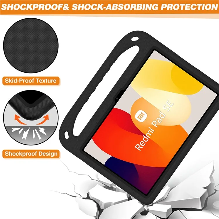 For Xiaomi Redmi Pad SE Case Hand Grip Anti-Drop EVA Tablet Kickstand Cover - Black-Cellmalls