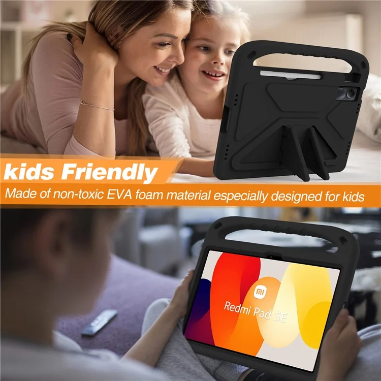 For Xiaomi Redmi Pad SE Case Hand Grip Anti-Drop EVA Tablet Kickstand Cover - Black-Cellmalls