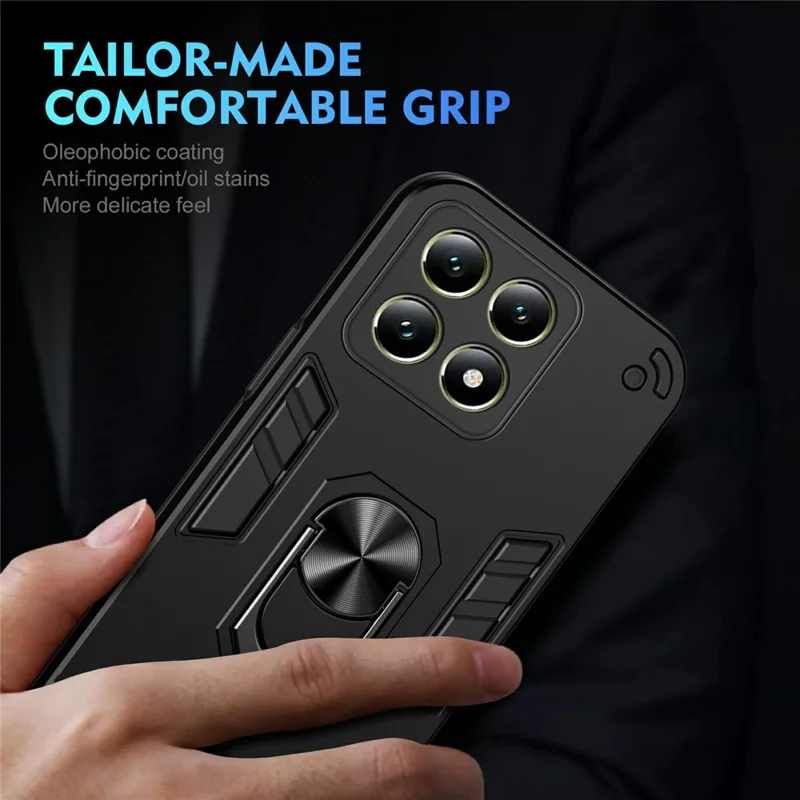 For Xiaomi 14T Case PC+TPU Drop Defend Phone Cover with Ring Kickstand - Black-Cellmalls