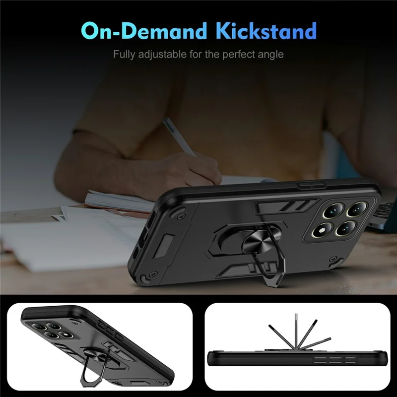 For Xiaomi 14T Case PC+TPU Drop Defend Phone Cover with Ring Kickstand - Black-Cellmalls