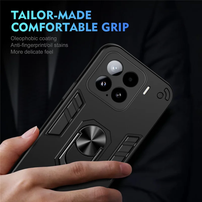 For Xiaomi 15 Case PC+TPU Drop Defend Phone Cover with Ring Kickstand - Black-Cellmalls