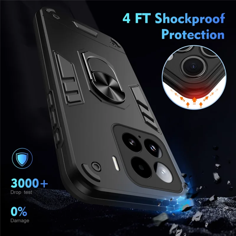 For Xiaomi 15 Case PC+TPU Drop Defend Phone Cover with Ring Kickstand - Black-Cellmalls