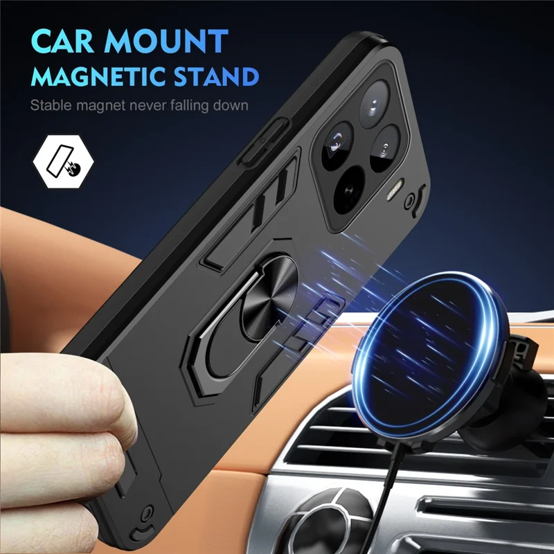 For Xiaomi 15 Pro Case PC+TPU Drop Defend Phone Cover with Ring Kickstand - Black-Cellmalls