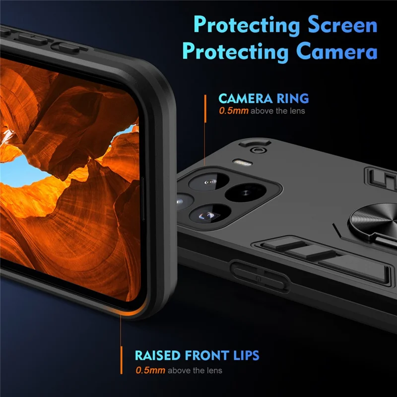 For Xiaomi 15 Pro Case PC+TPU Drop Defend Phone Cover with Ring Kickstand - Black-Cellmalls