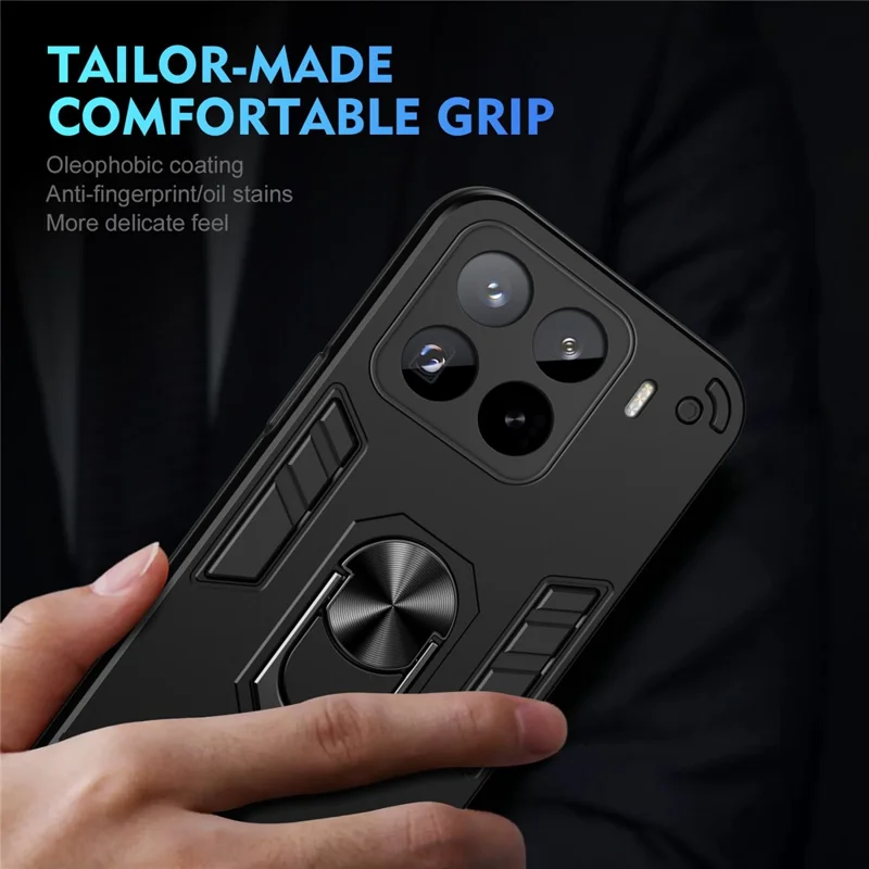 For Xiaomi 15 Pro Case PC+TPU Drop Defend Phone Cover with Ring Kickstand - Black-Cellmalls