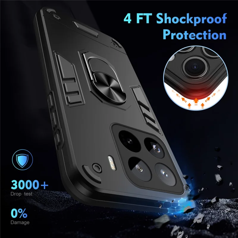 For Xiaomi 15 Pro Case PC+TPU Drop Defend Phone Cover with Ring Kickstand - Black-Cellmalls