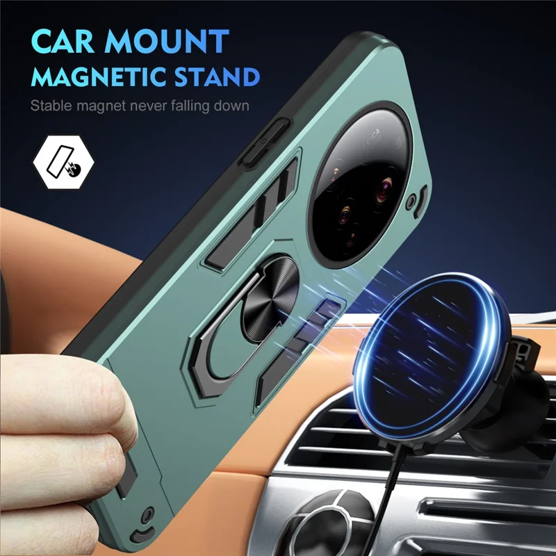 For Xiaomi 15 Ultra Case PC + TPU Drop Defend Phone Cover with Ring Kickstand - Green-Cellmalls