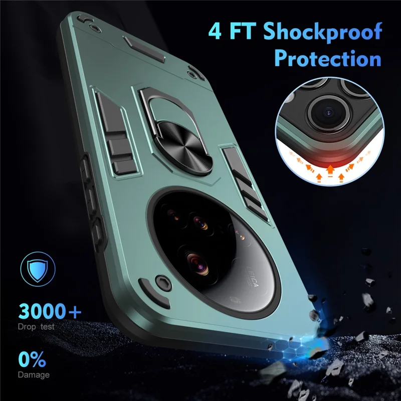 For Xiaomi 15 Ultra Case PC + TPU Drop Defend Phone Cover with Ring Kickstand - Green-Cellmalls
