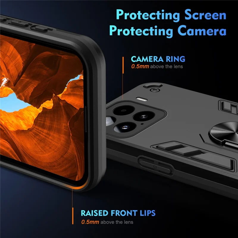 For Xiaomi 15 Case PC+TPU Drop Defend Phone Cover with Ring Kickstand - Black-Cellmalls