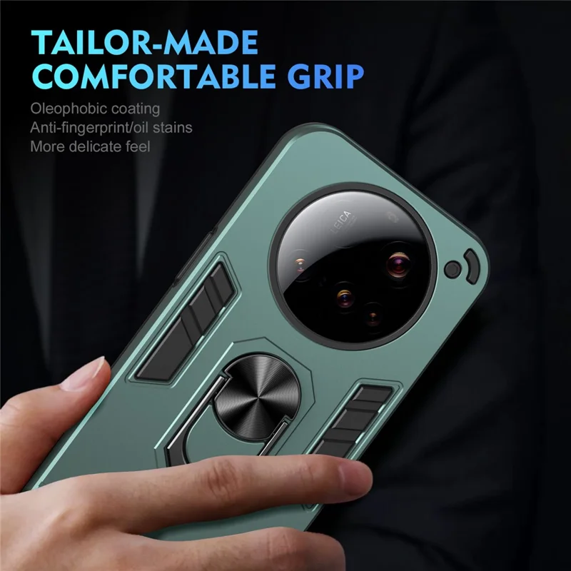 For Xiaomi 15 Ultra Case PC + TPU Drop Defend Phone Cover with Ring Kickstand - Green-Cellmalls