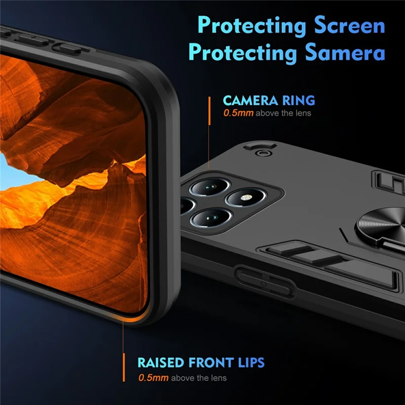For Xiaomi 14T Pro Case PC+TPU Drop Defend Phone Cover with Ring Kickstand - Black-Cellmalls