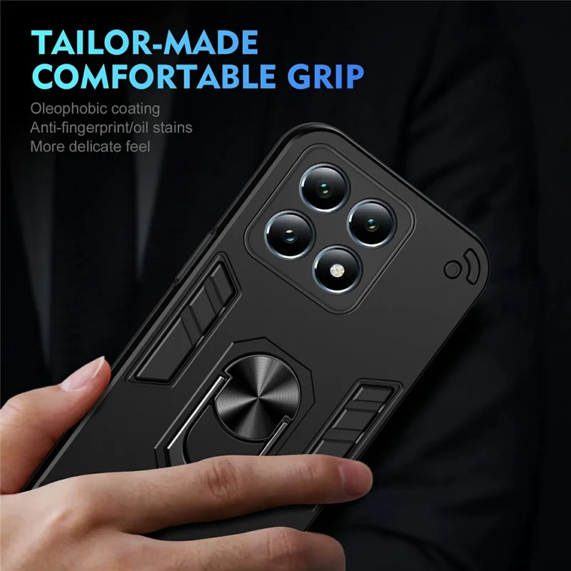 For Xiaomi 14T Pro Case PC+TPU Drop Defend Phone Cover with Ring Kickstand - Black-Cellmalls