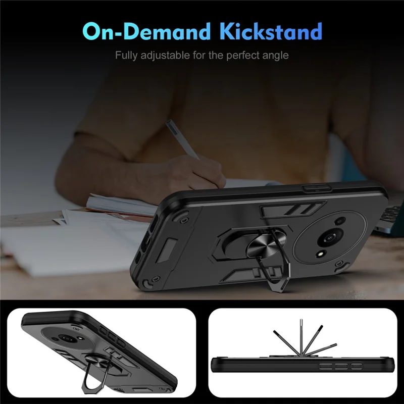 For Xiaomi Redmi A3 4G / Poco C61 4G Case Car Mount Kickstand Hybrid Hard PC Soft TPU Phone Cover - Black-Cellmalls