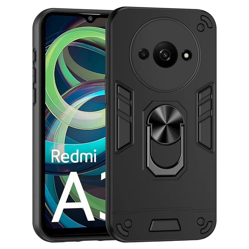 For Xiaomi Redmi A3 4G / Poco C61 4G Case Car Mount Kickstand Hybrid Hard PC Soft TPU Phone Cover - Black-Cellmalls