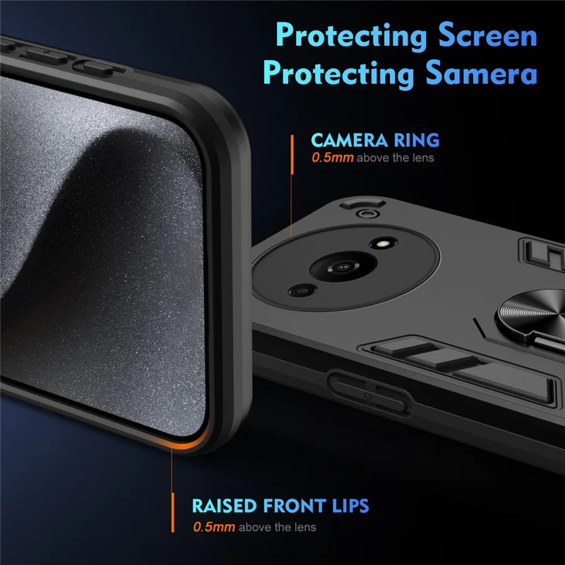 For Xiaomi Redmi A3 4G / Poco C61 4G Case Car Mount Kickstand Hybrid Hard PC Soft TPU Phone Cover - Black-Cellmalls