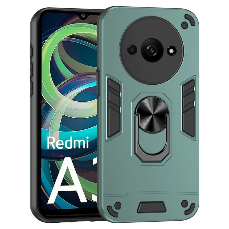 For Xiaomi Redmi A3 4G / Poco C61 4G Case Car Mount Kickstand Hybrid Hard PC Soft TPU Phone Cover - Black-Cellmalls